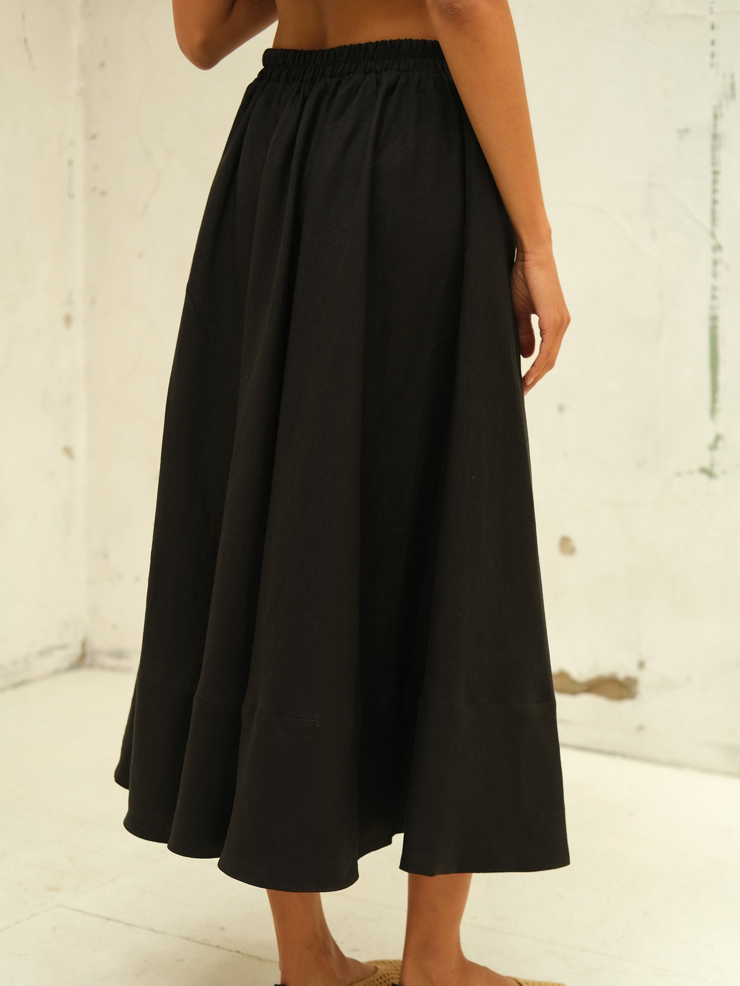 Linen Maxi Skirt, Black