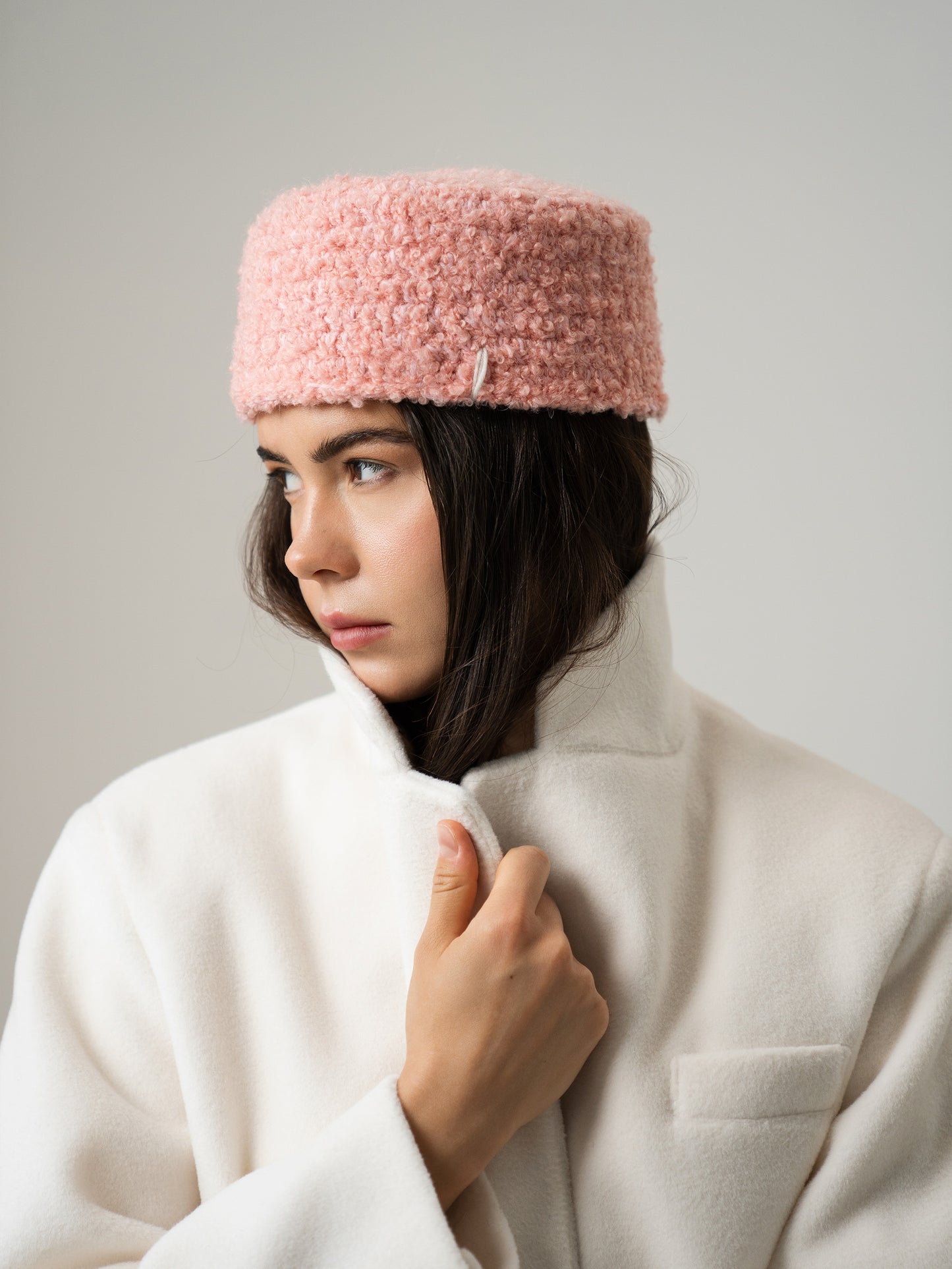 Merino Wool Pillbox Hat, Pink