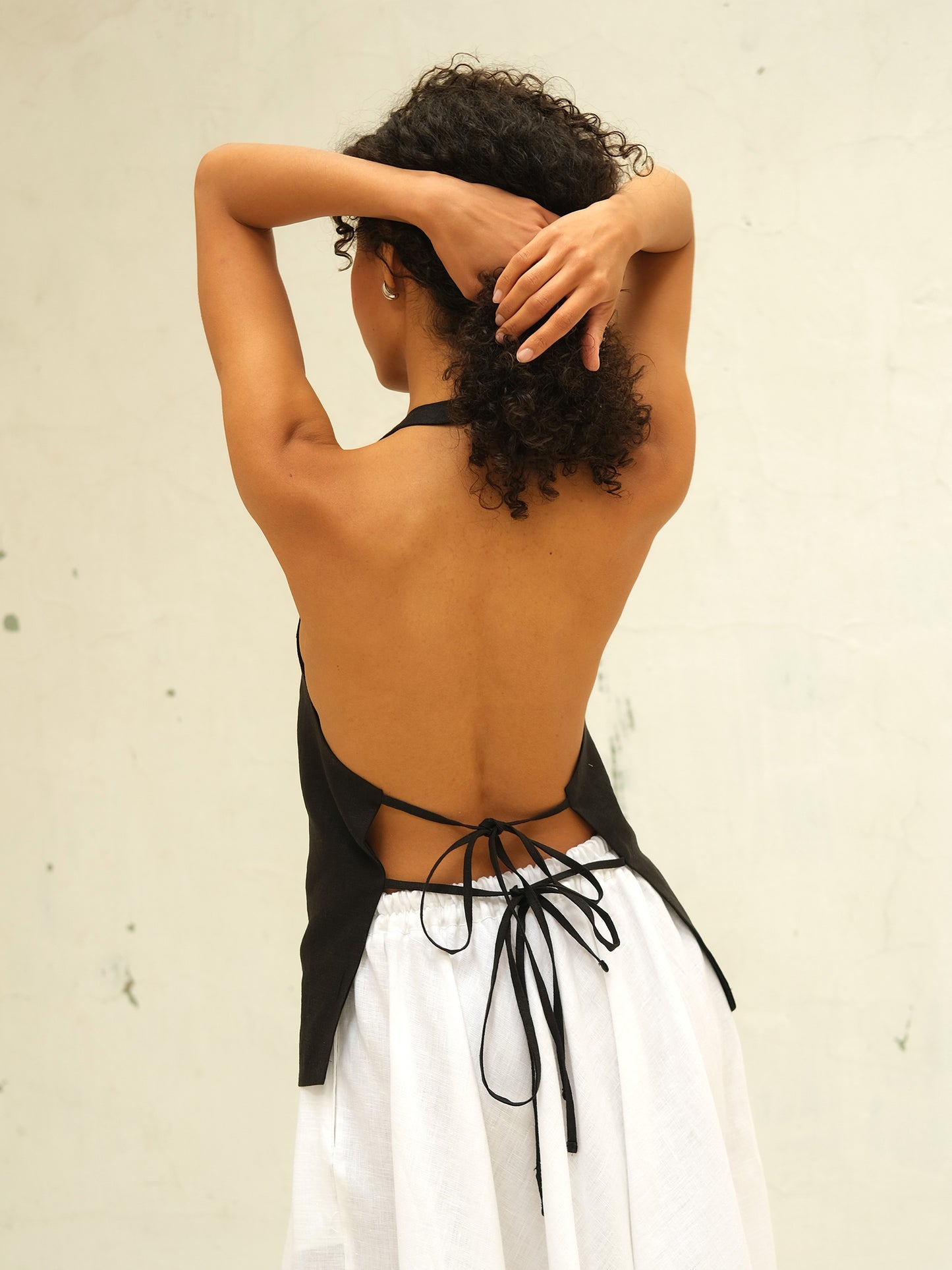 Linen Backless Top, Black