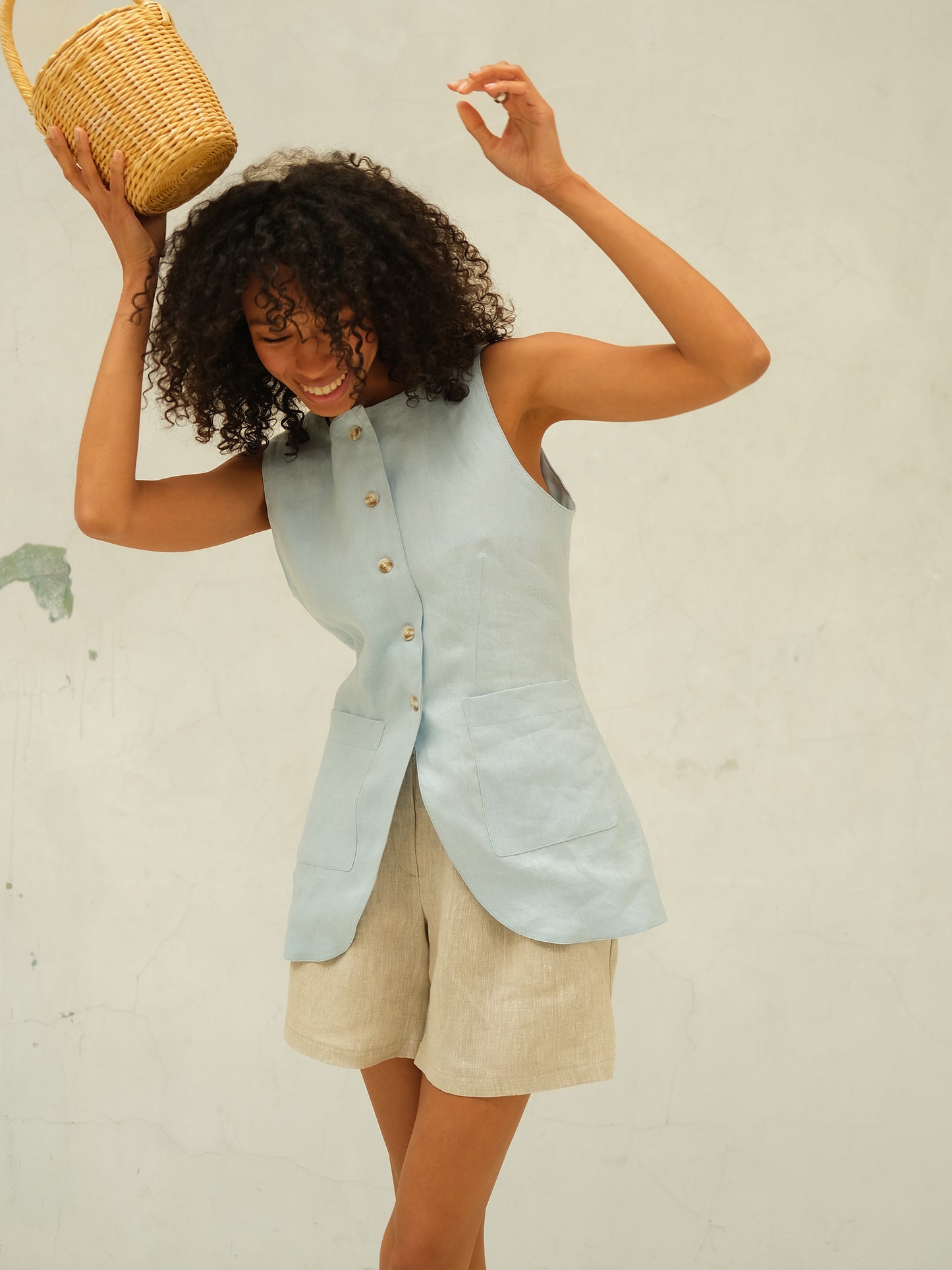 Bermudy lniane, Naturalny Beż