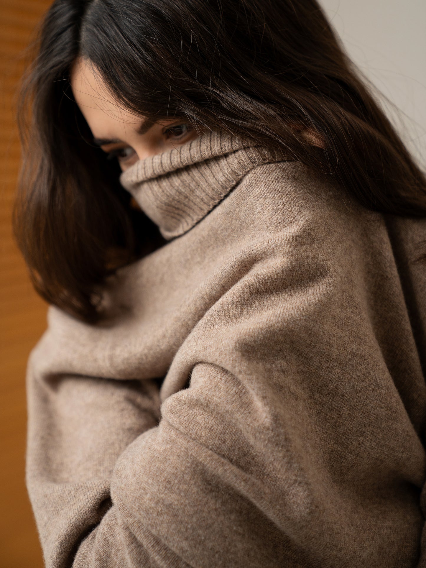 Merino Wool & Cashmere Turtleneck, Beige