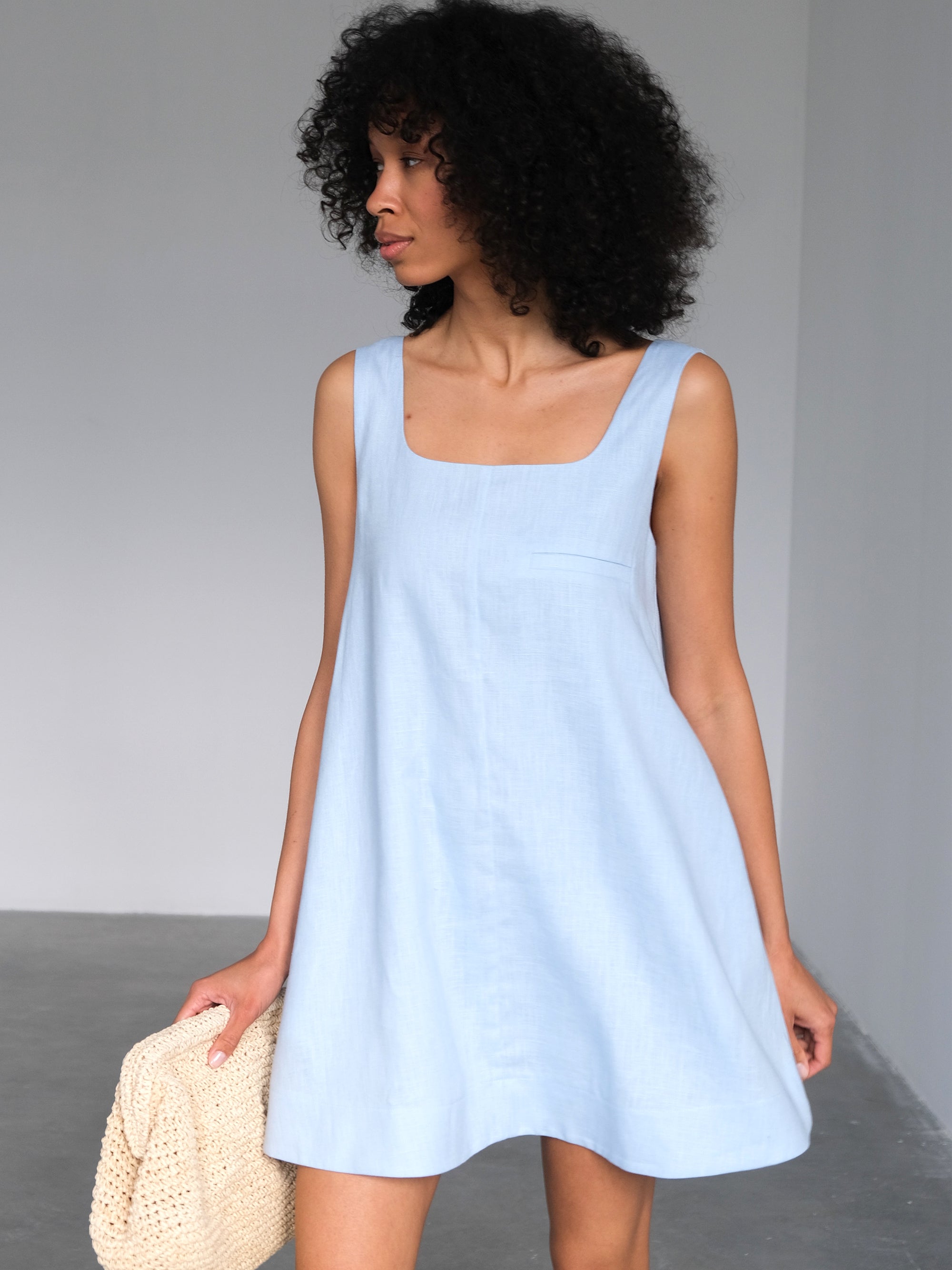 light blue linen mini dress Sweet Deal Light Blue Linen Scalloped Hem Mini Dress