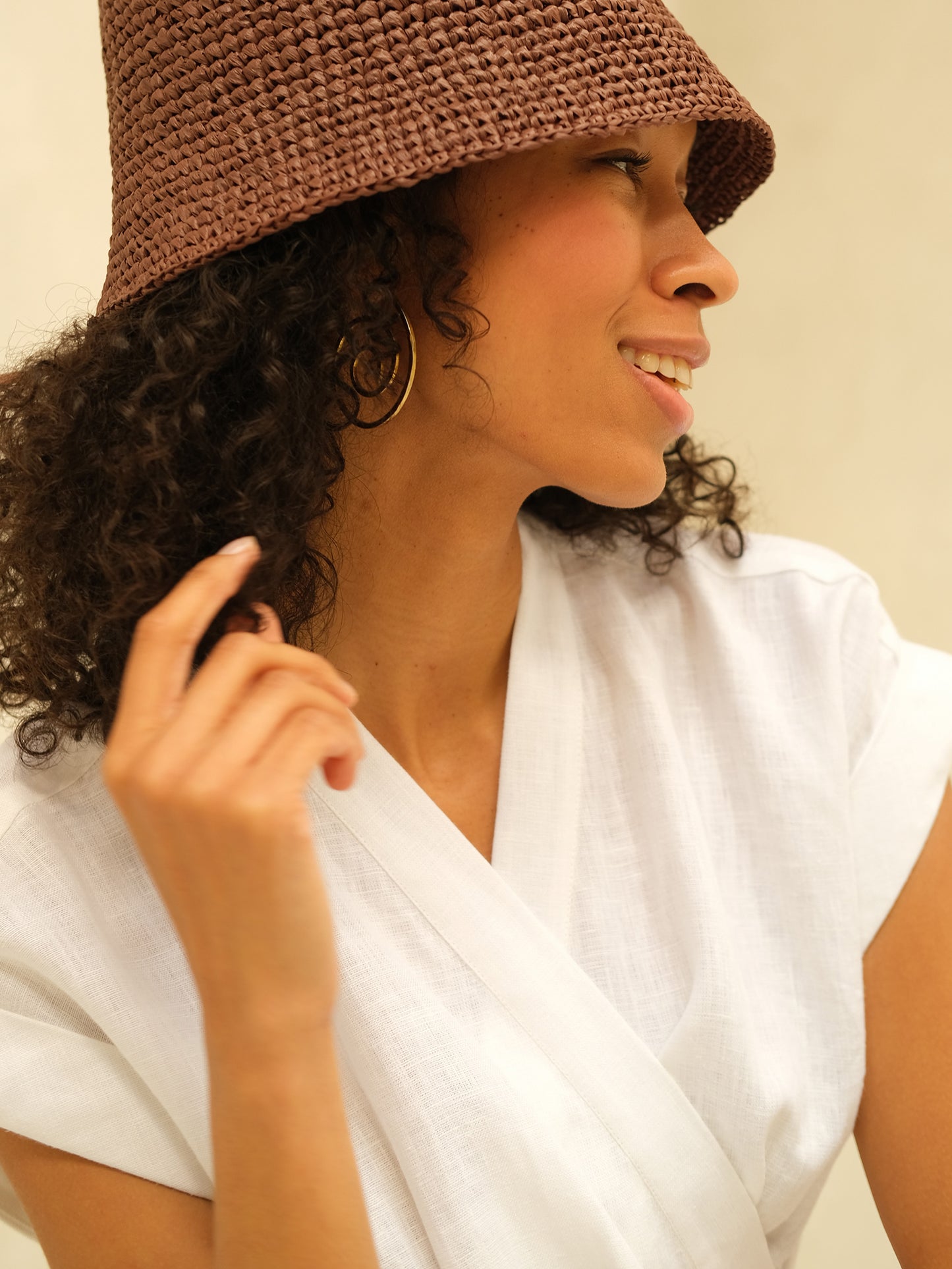 Sukienka lniana kopertowa midi, Biała