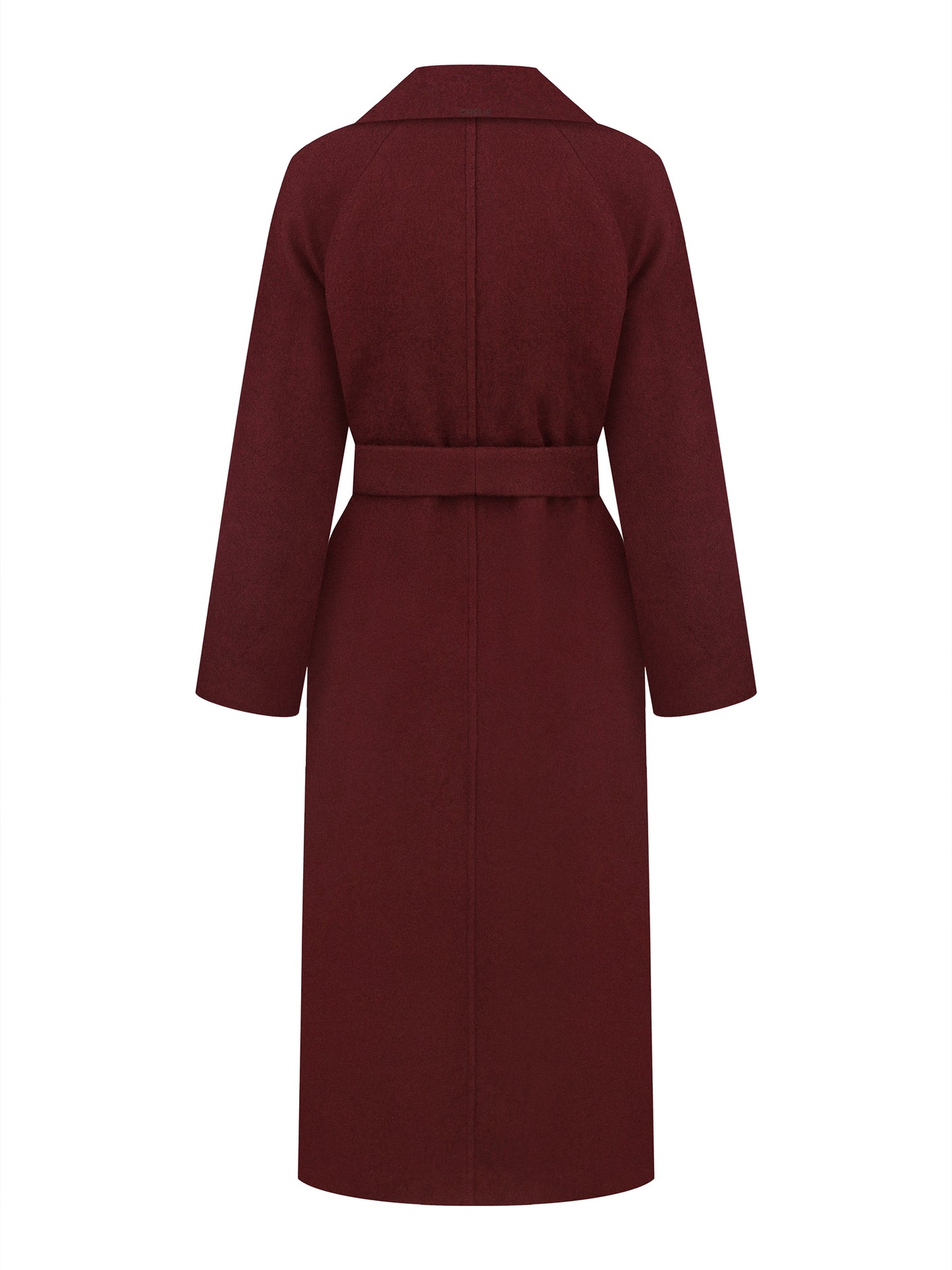 Dwurzędowy bordowy płaszcz z wstążką
