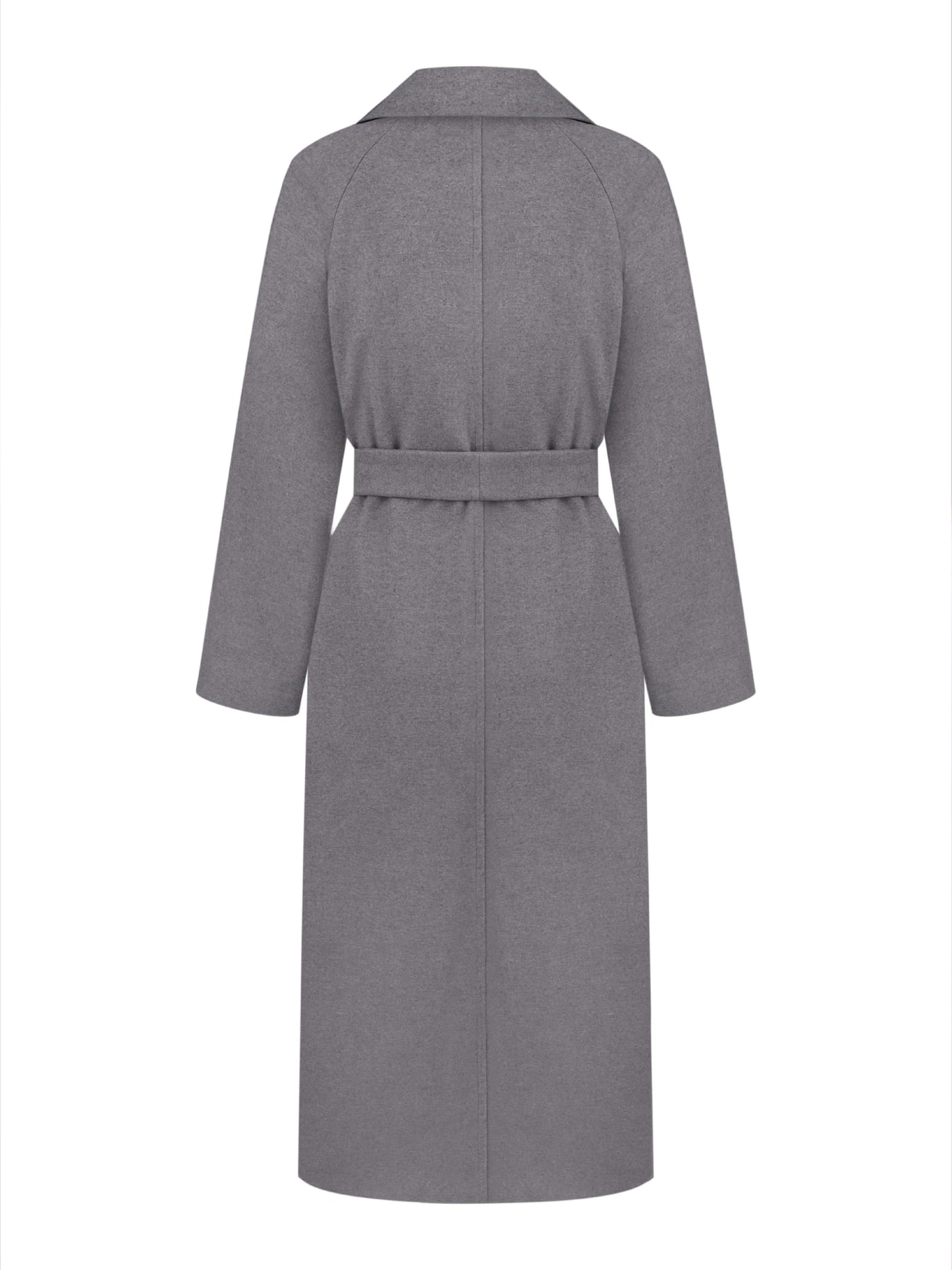 Gray Double-Breasted Long Coat with trim ribbon