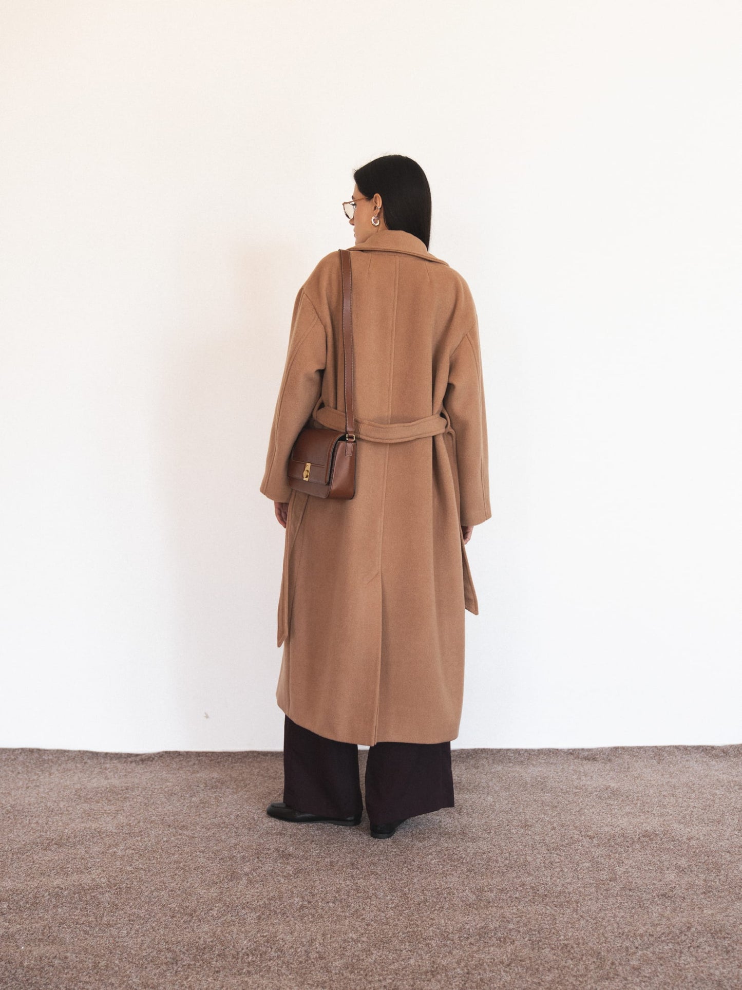 Camel Oversized Double-Breasted Long Coat