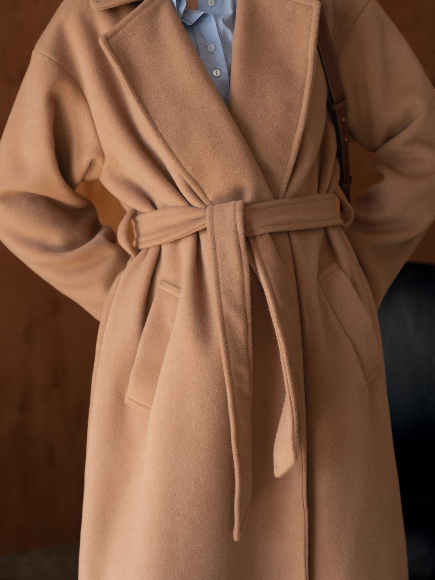 Camel Oversized Double-Breasted Long Coat