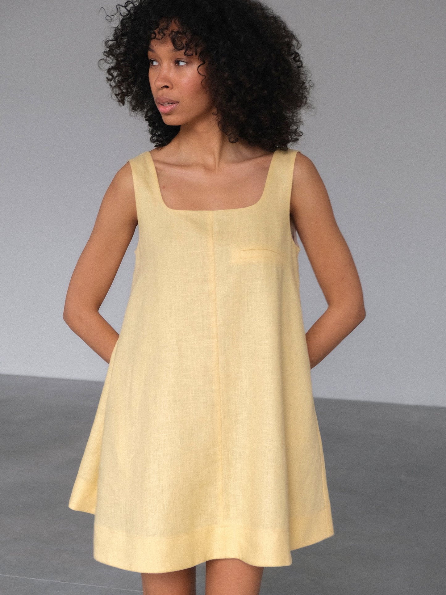 Linen Mini Dress, Yellow