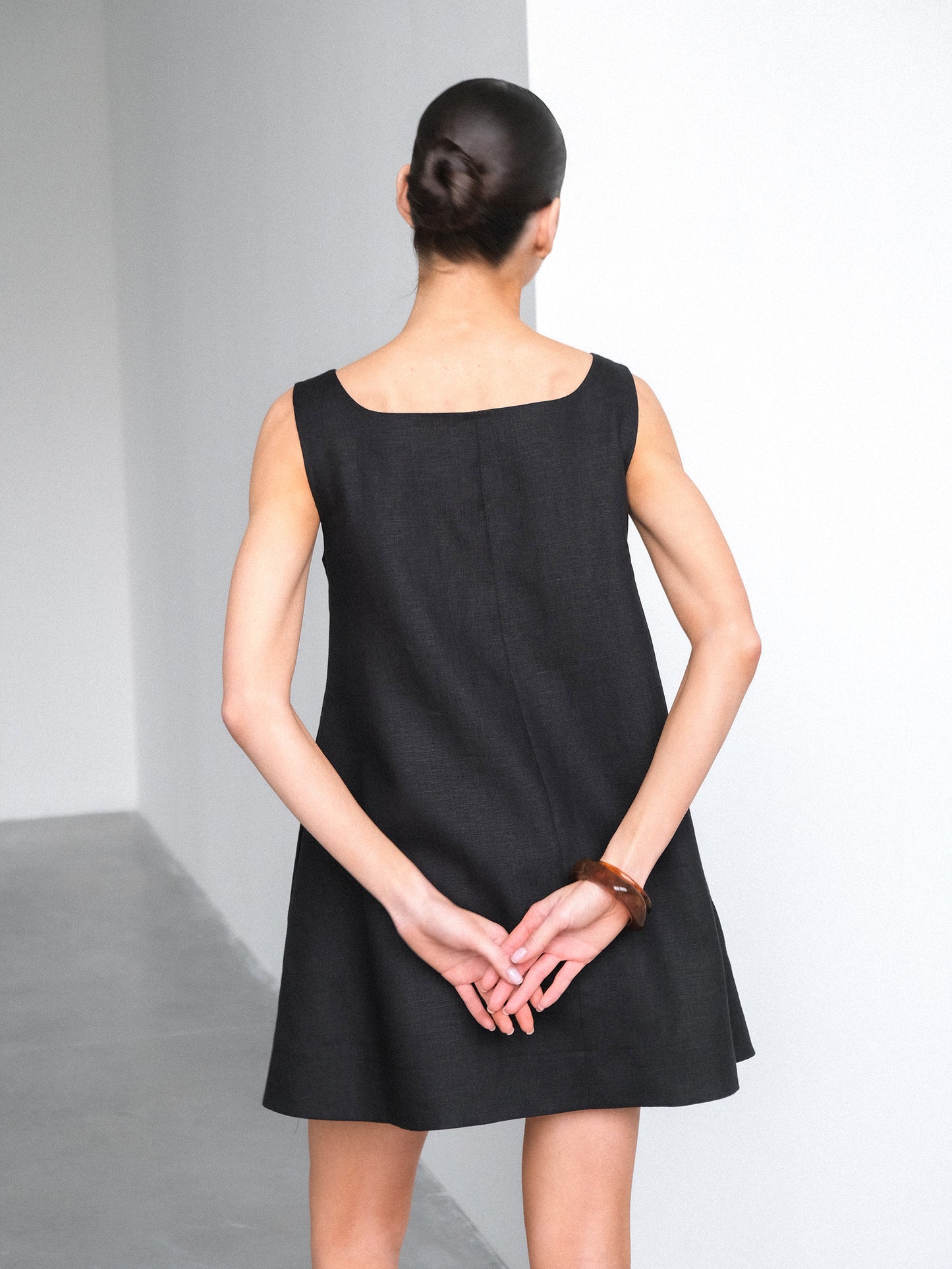 Linen Mini Dress, Black