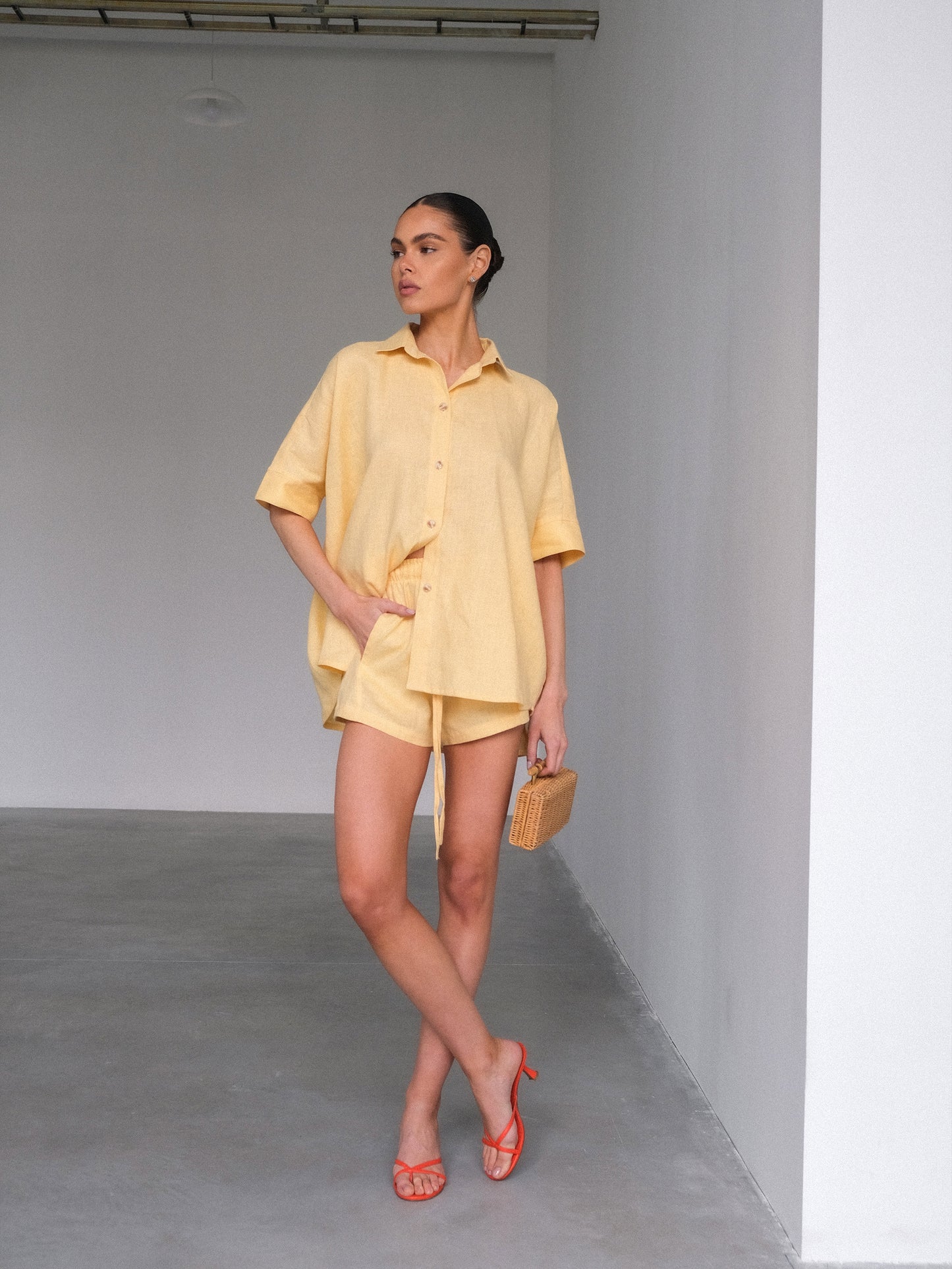 Linen Oversized Shirt, Yellow