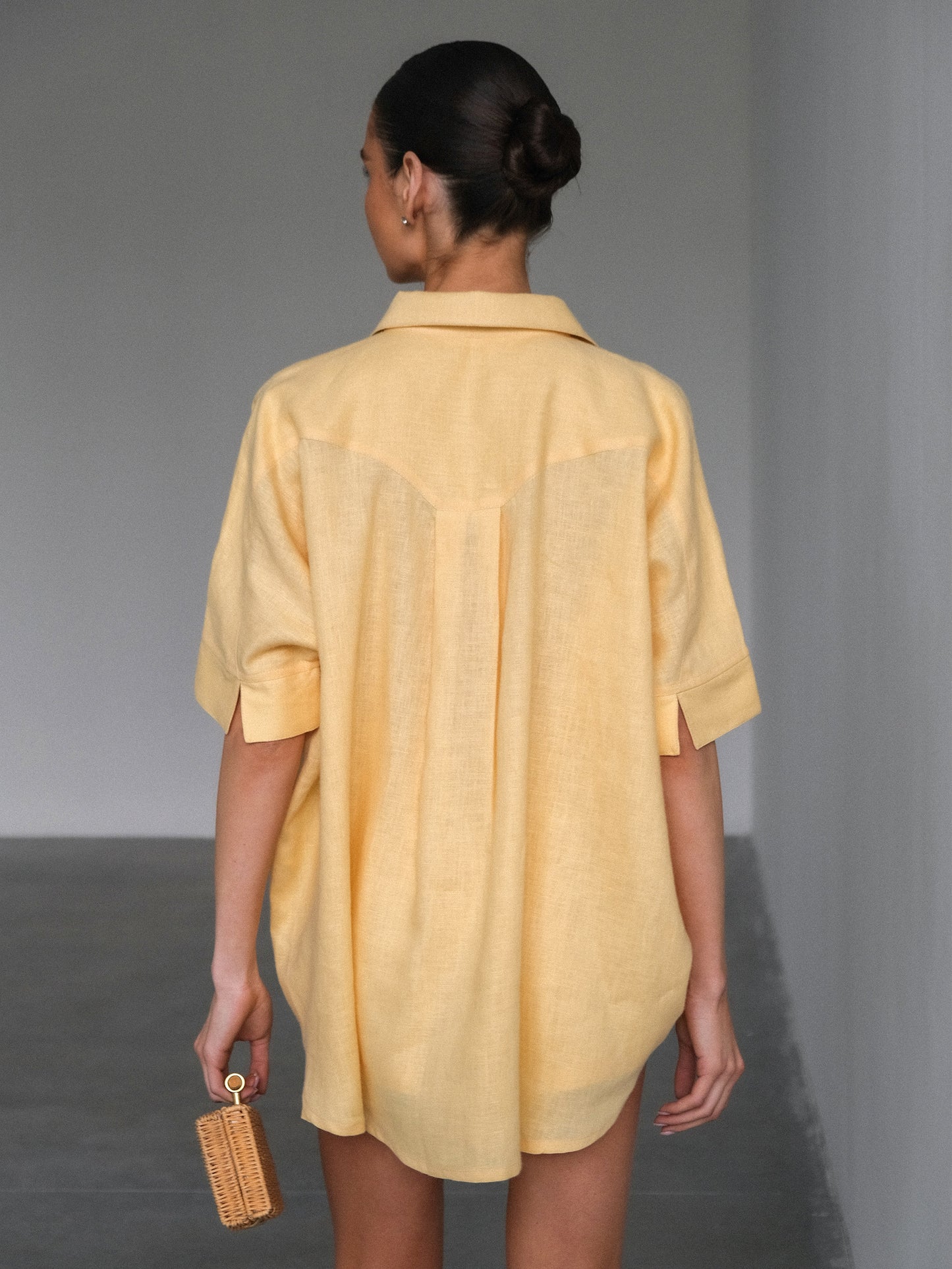 Linen Oversized Shirt, Yellow