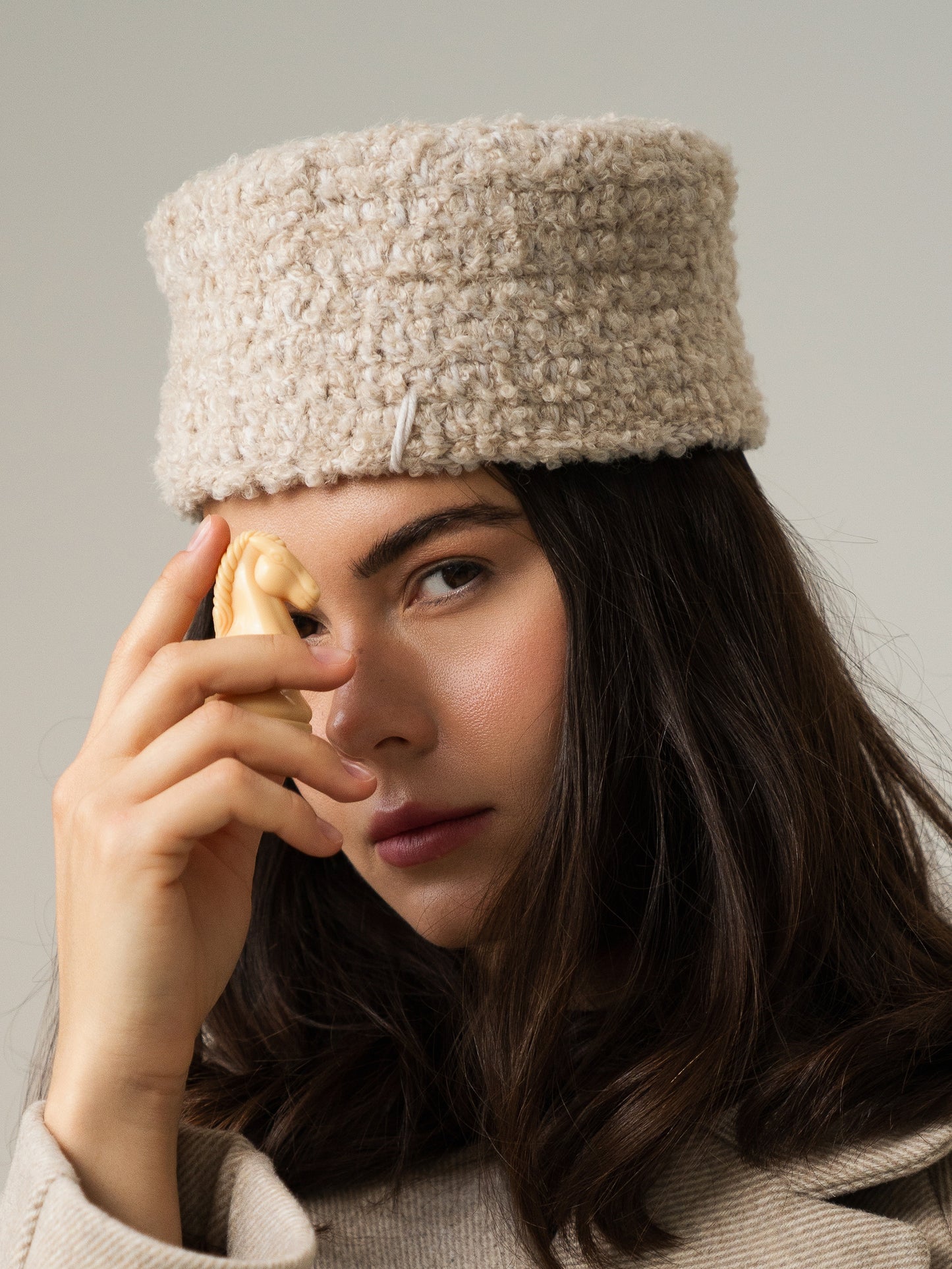 Merino Wool Pillbox Hat, Ivory