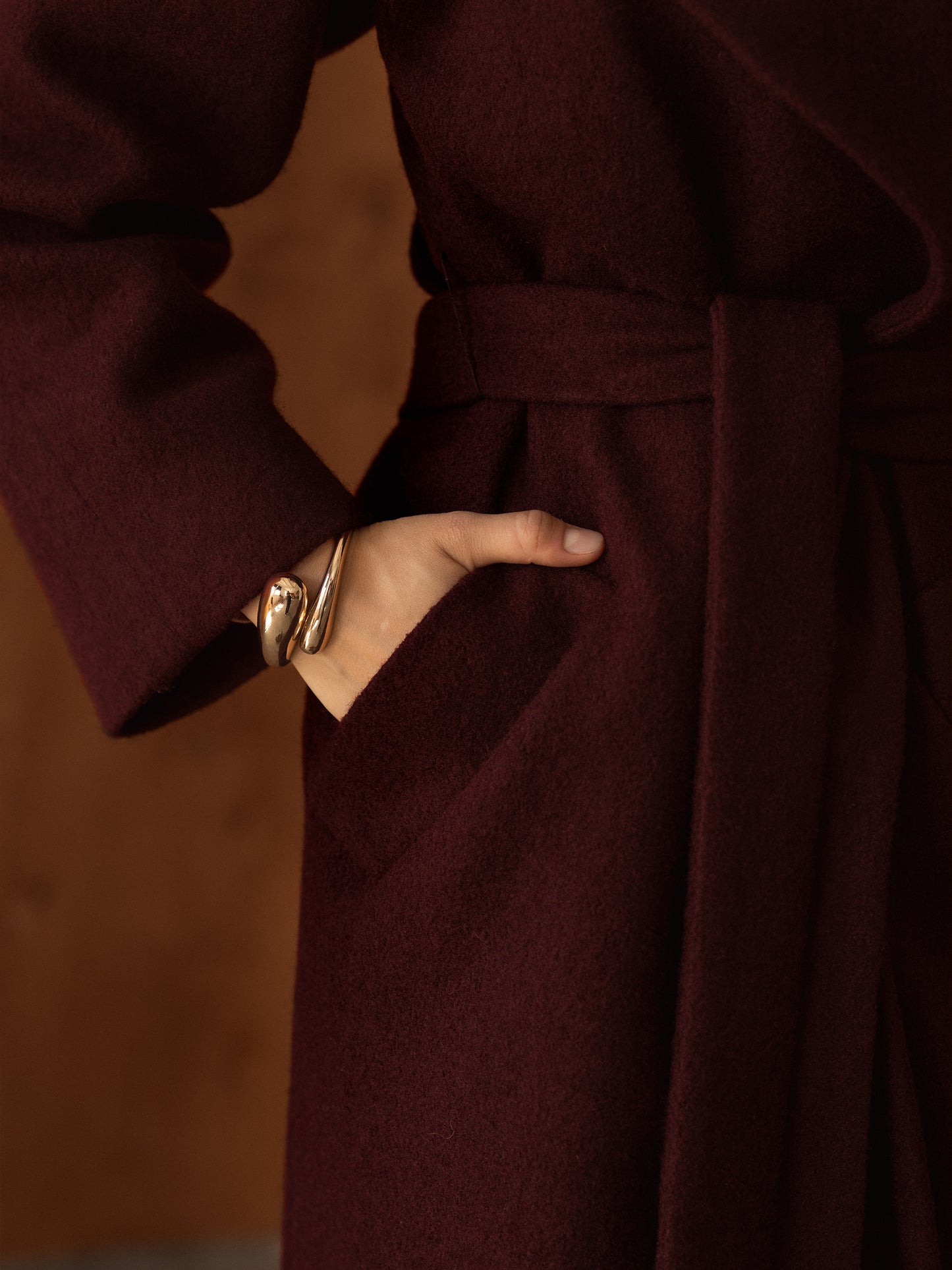 Double-Breasted Burgundy Coat with ribbon