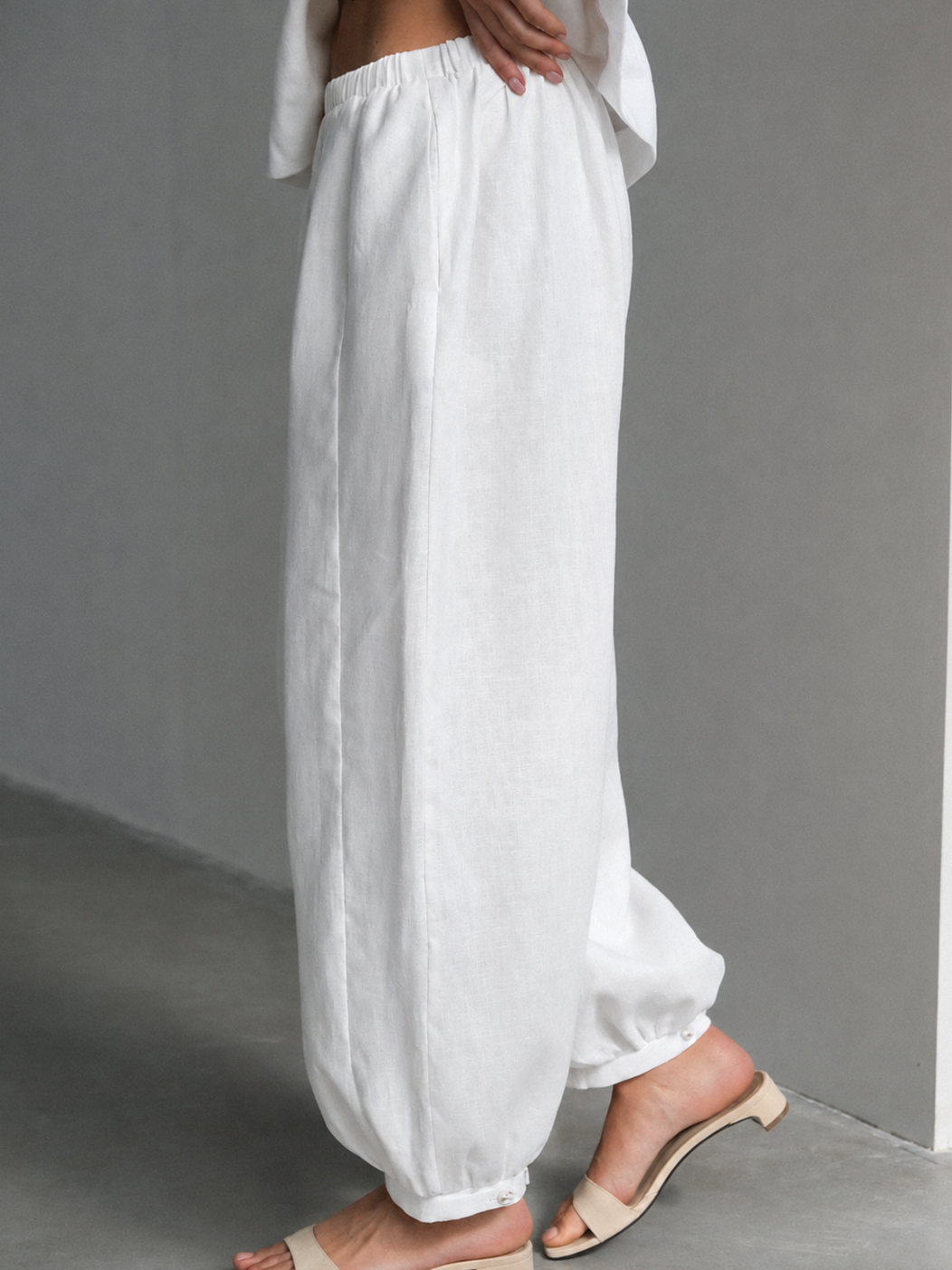 Linen Balloon Pants, White
