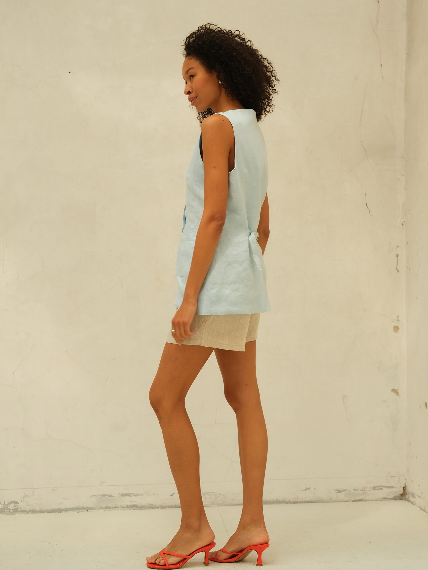 Linen Bermuda Shorts, Natural Beige