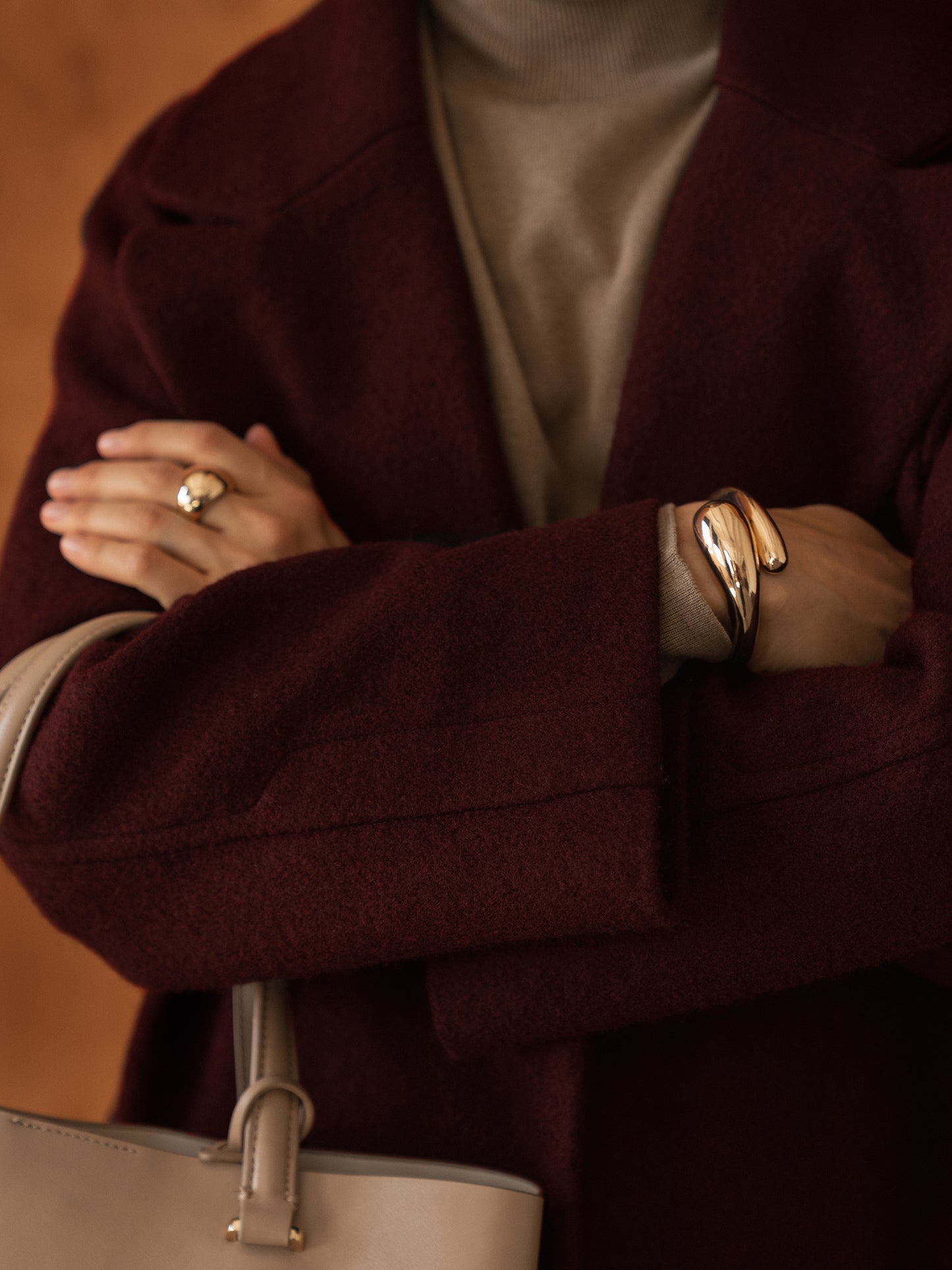Double-Breasted Burgundy Coat with ribbon