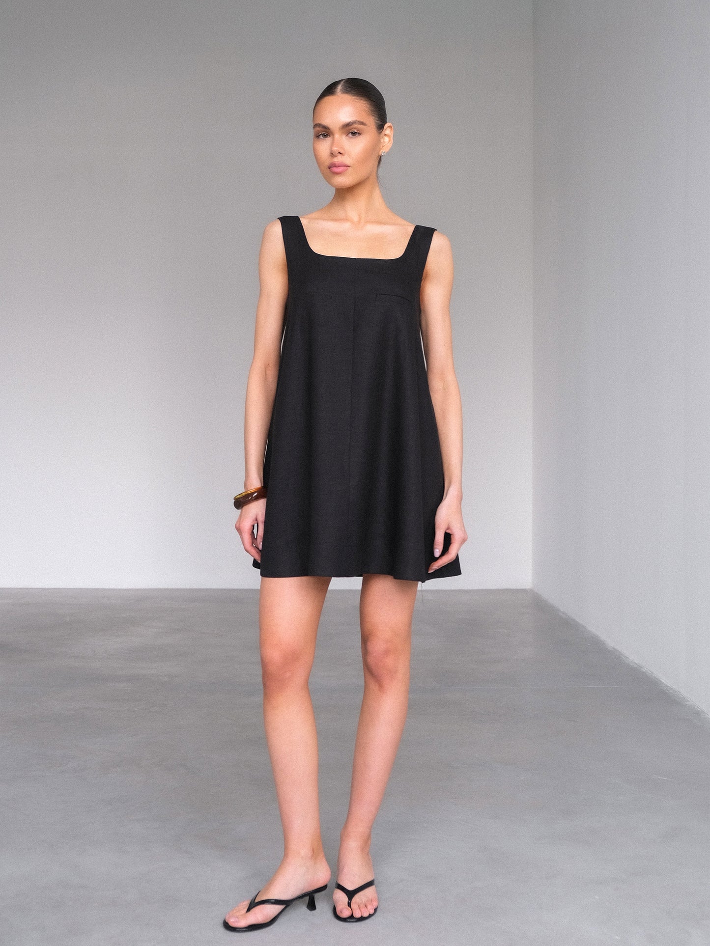 Linen Mini Dress, Black