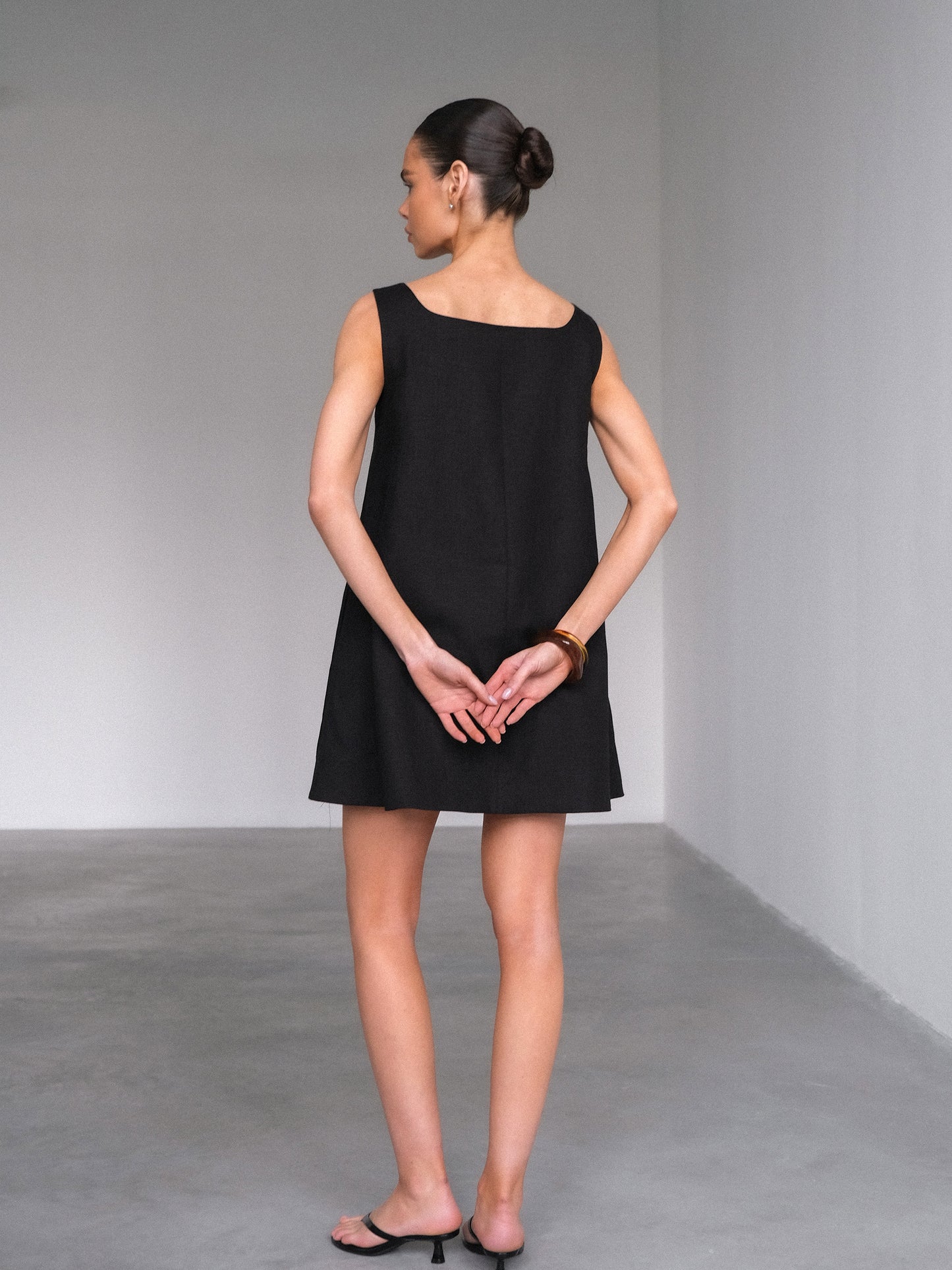 Linen Mini Dress, Black