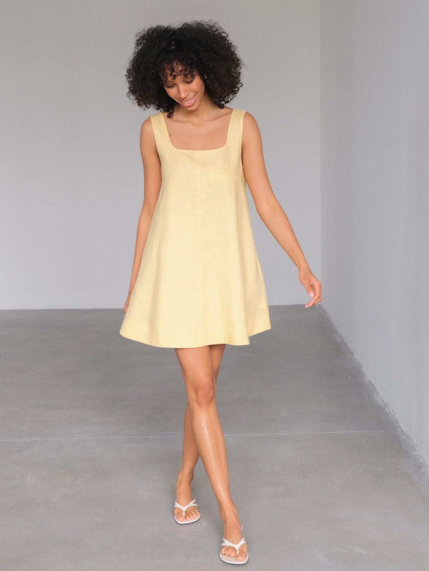 Linen Mini Dress, Yellow