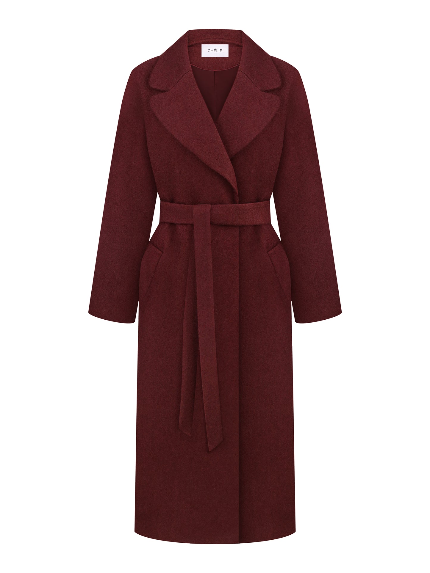 Double-Breasted Burgundy Coat with ribbon