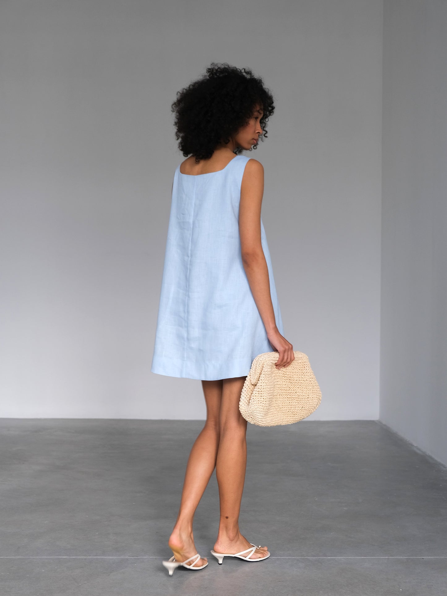 Linen Mini Dress, Light Blue