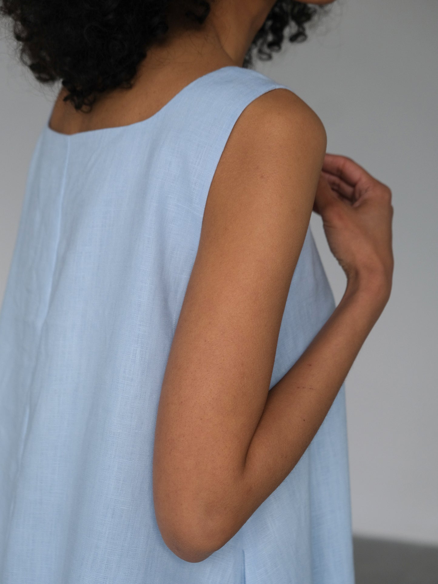 Linen Mini Dress, Light Blue