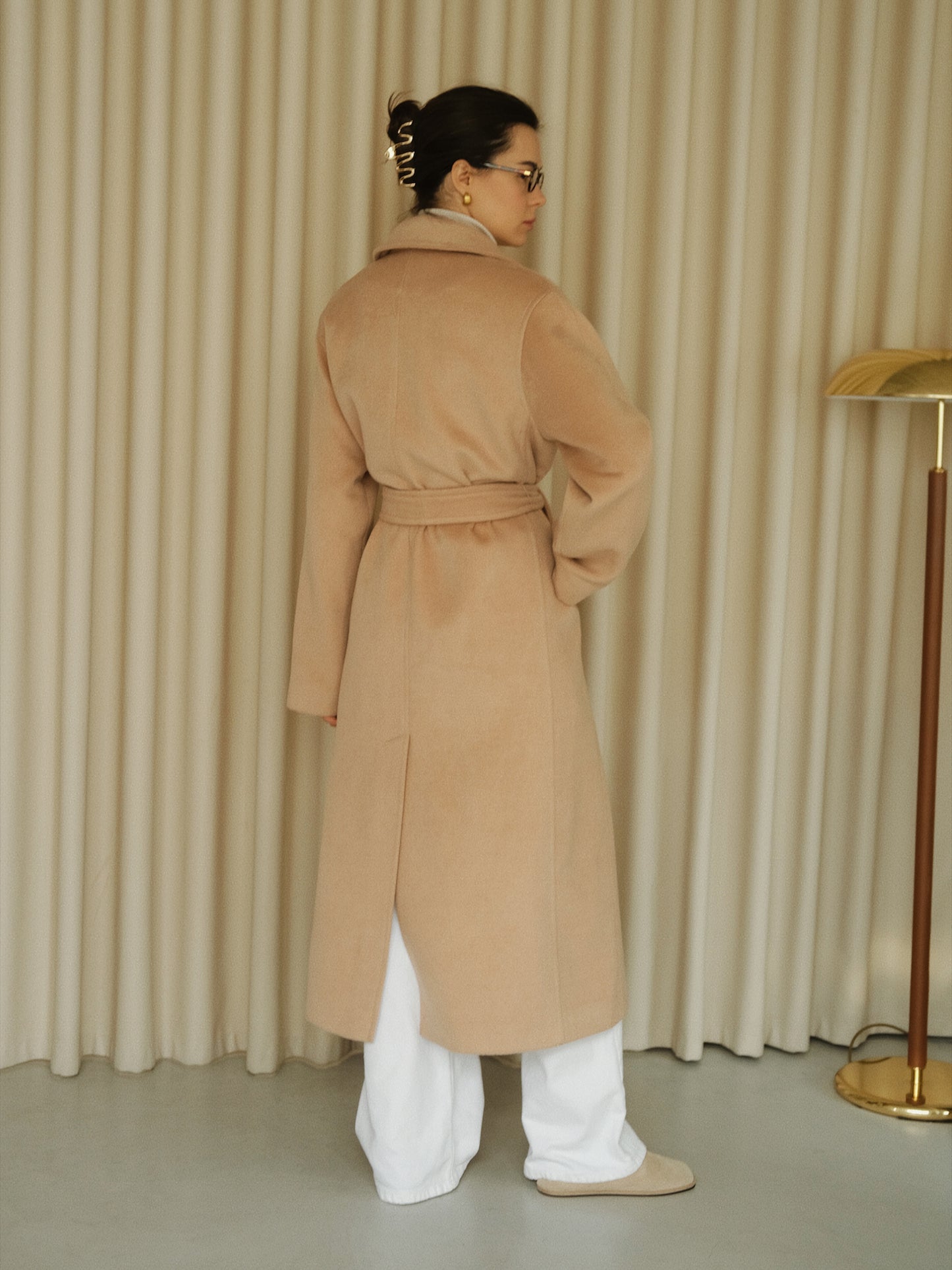 Beige Wool Coat with Belt