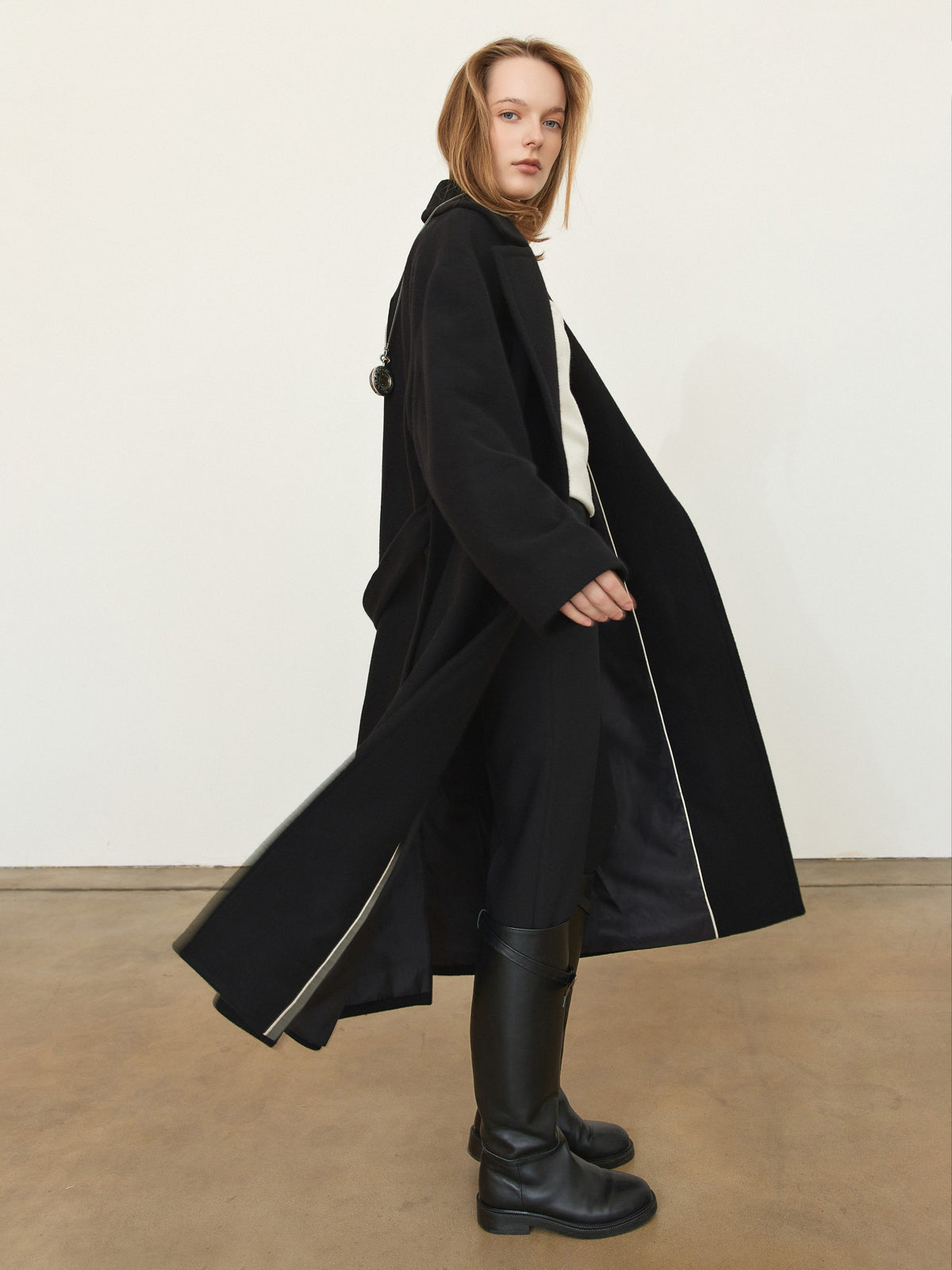 CHÉLIE black oversized wool wrap coat with belt