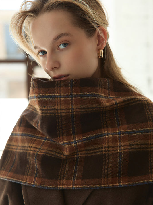 CHÉLIE brown check wool stole