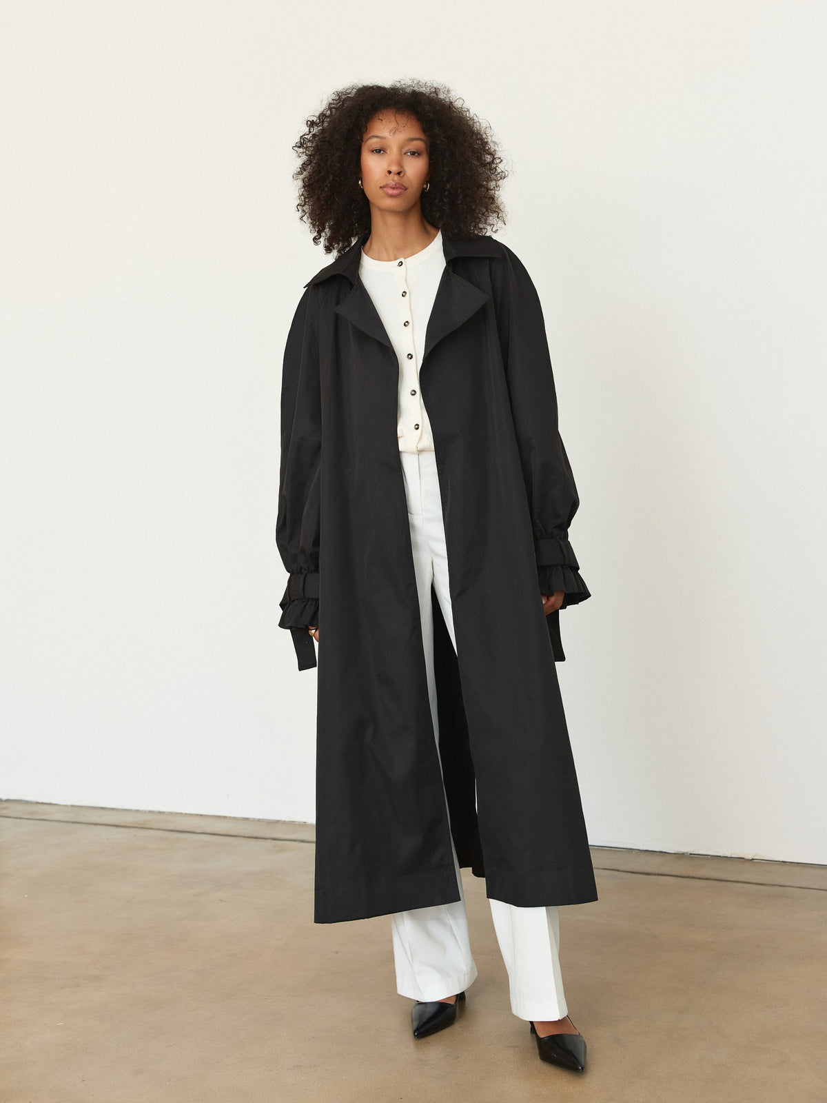 CHÉLIE long black oversized trench coat