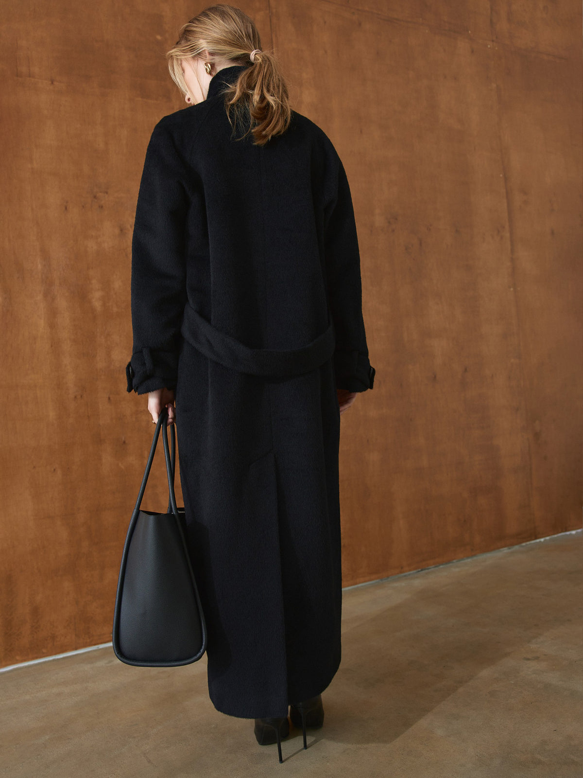 CHÉLIE long black wool coat with high collar