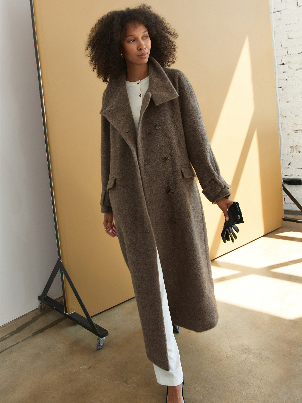 CHÉLIE mocha mohair-wool coat with high collar